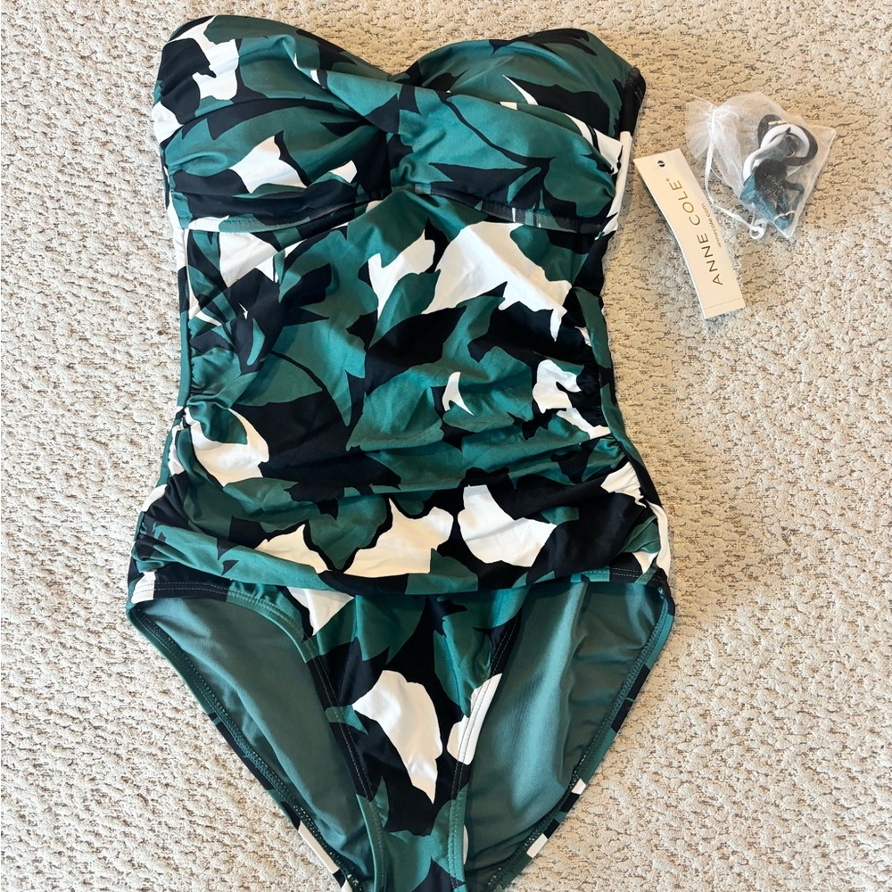 Anne Cole Strapless One Piece Swimsuit – Tropical Leaf Print – Tummy Control NWT